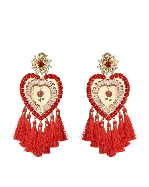 Mercedes Salazar Red Tassel Heart Clip On Earrings