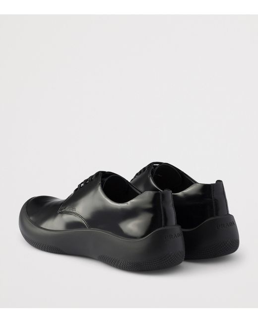 Prada Black Leather Logo Derby Shoes for men