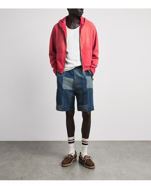 Kapital Blue Cotton Tugihagi Patchwork Shorts for men