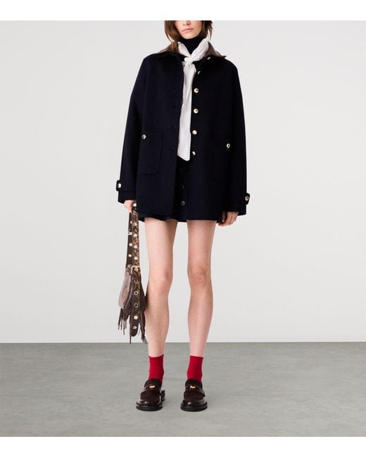 Maje Blue Wool-Blend Collared Jacket