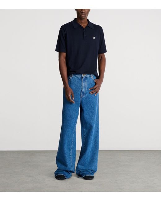 Balmain Blue Silk-Cotton Logo Polo Shirt for men