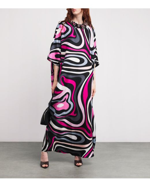 Emilio Pucci Multicolor Silk Embellished Marmo Kaftan