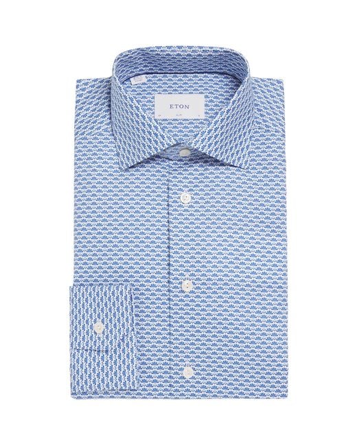 Eton of Sweden Blue Cotton Twill Print Slim Shirt for men