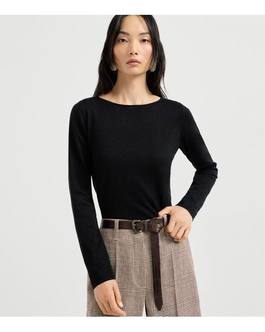 Brunello Cucinelli Black Cashmere-Silk-Blend Sweater