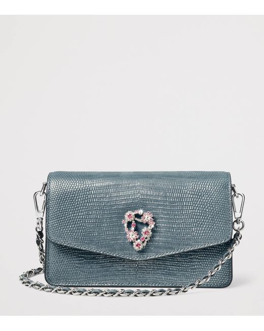 Aspinal Blue Leather Snakeskin-Embossed Eliza Clutch Bag