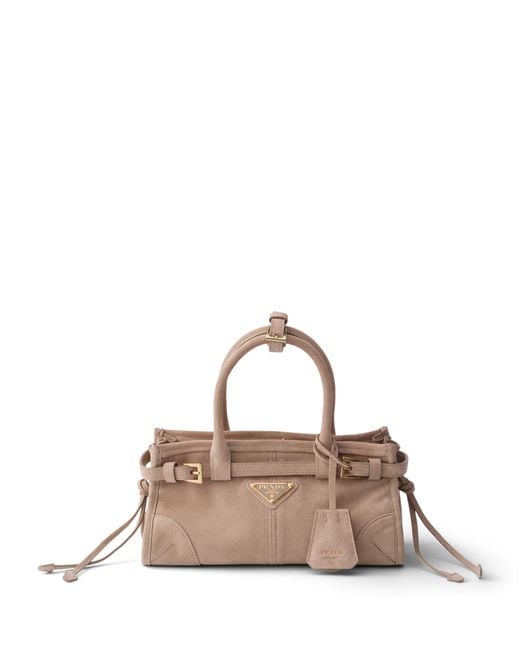 Prada Brown Mini Suede Bonnie Top-Handle Bag