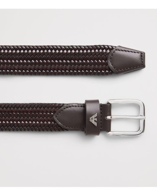 Emporio Armani Brown Leather Woven Belt for men