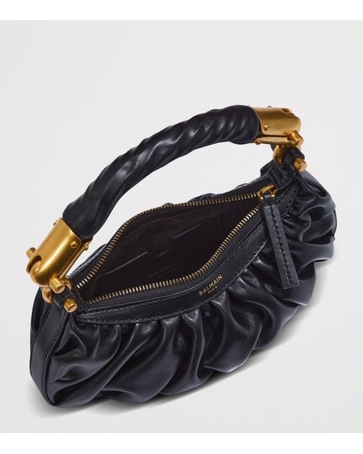 Balmain Black Mini Leather Ebene Top-Handle Bag