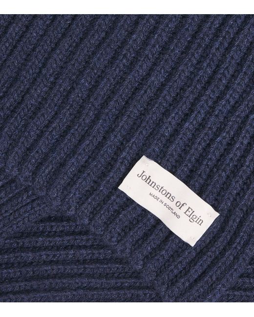 Johnstons Blue Cashmere Lovat Ribbed Scarf for men