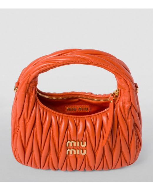 Miu Miu Orange Small Matelassé Leather Wander Top-Handle Bag