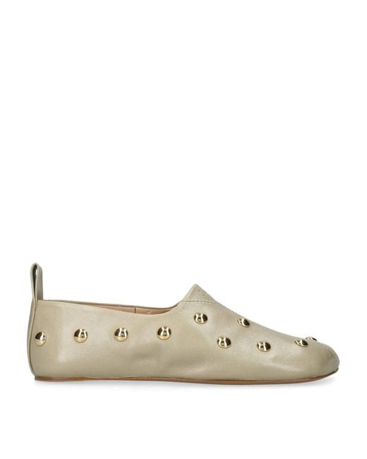 Chloé Green Leather Studded Rita Ballet Flats