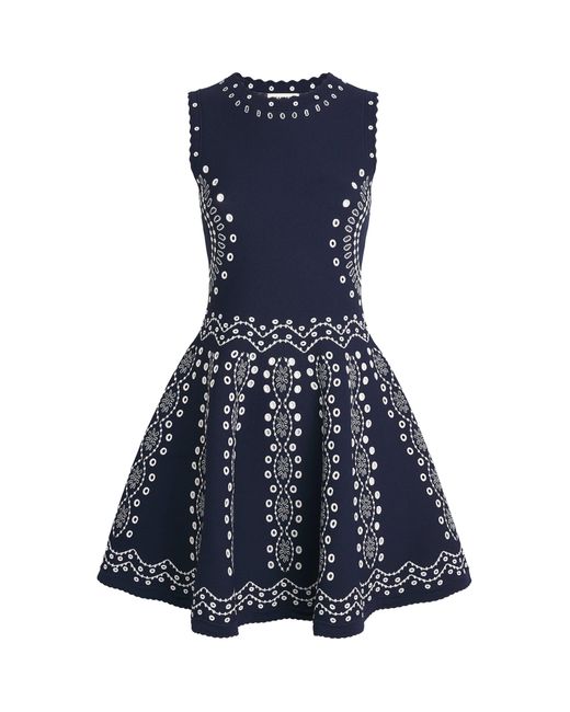 Sandro Blue Knitted Embroidered Mini Dress