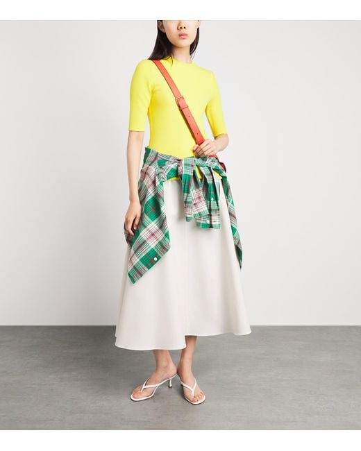 Polo Ralph Lauren White Cotton-Wool Panelled Midi Skirt