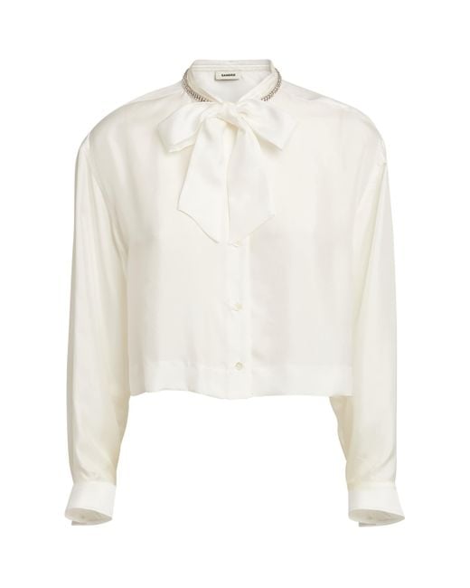 Sandro White Embellished Crop Shirt