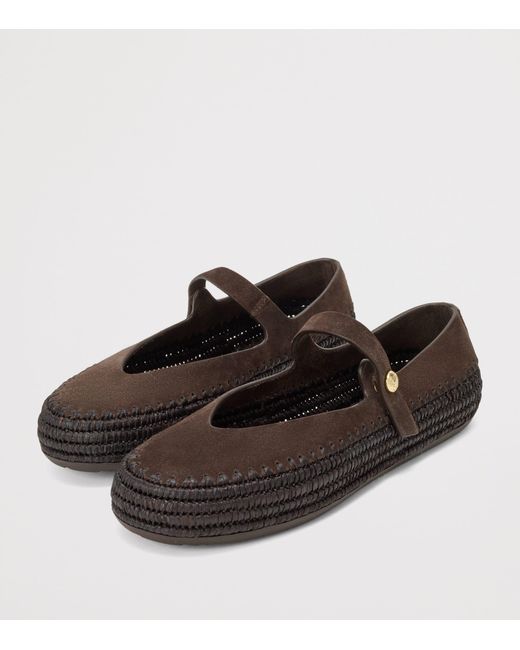 Loewe Brown X Paula's Ibiza Suede-Raffia Rio Mary Janes