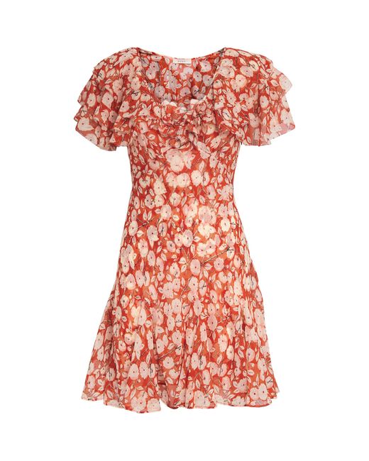 Doen Red Silk Ruffled Alcida Mini Dress