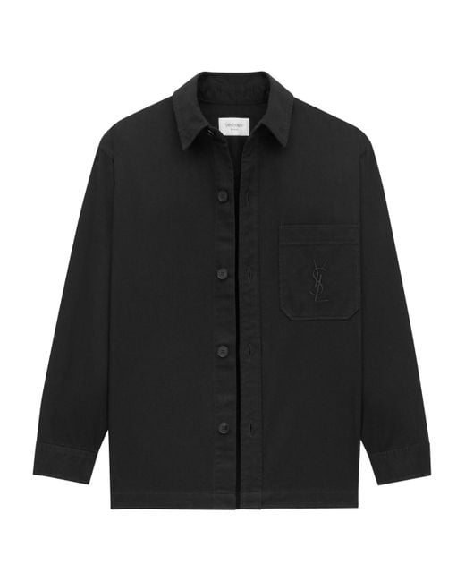 Saint Laurent Black Cotton-Linen Cassandre Overshirt for men
