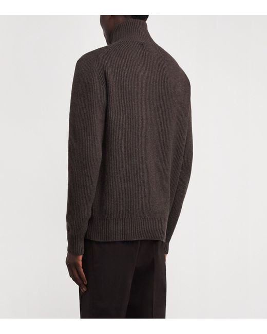 James Purdey & Sons Brown Wool-Cashmere Quarter-Zip Clifford Sweater for men