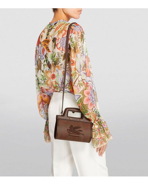 Etro Brown Leather Paisley Top-handle Bag