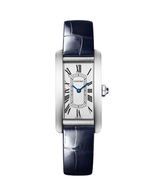 Cartier Blue Small Stainless Steel Tank Américaine Watch