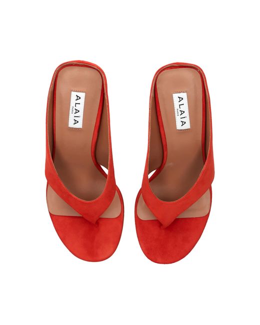 Alaïa Red Suede Cube Wedge Sandals 75