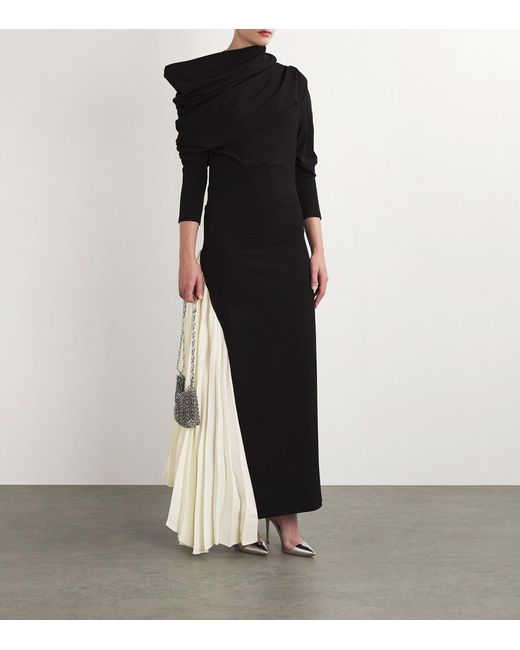 A.W.A.K.E. MODE Black Asymmetric Side-pleat Dress