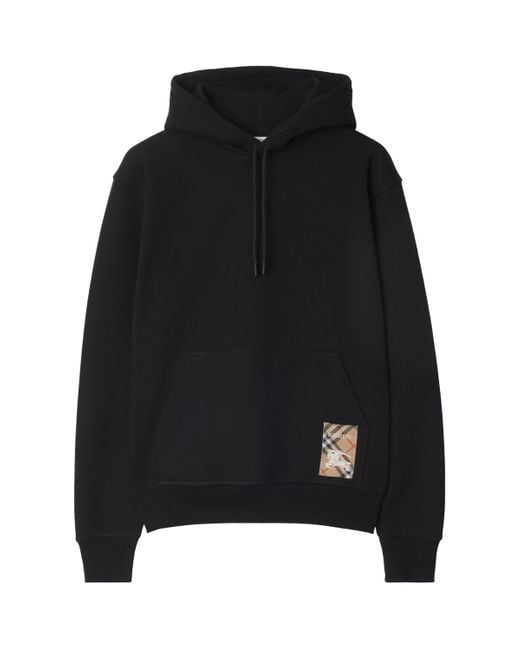 Burberry Black Check Label Hoodie for men