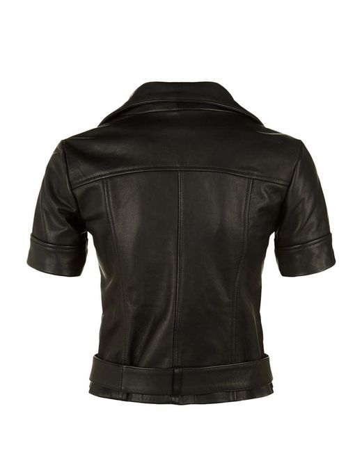 Balmain Short Sleeved Leather Jacket In Black Lyst Balmain Black Short Sleeved Leather Jacket Lyst