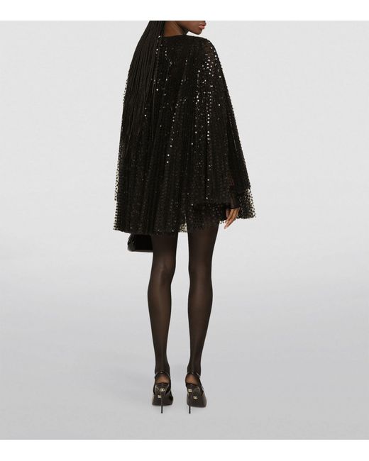 Dolce & Gabbana Black Sequinned Cape Dress