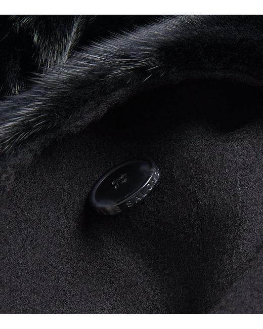 Yves Salomon Black Hooded Mink Fur-Trim Coat