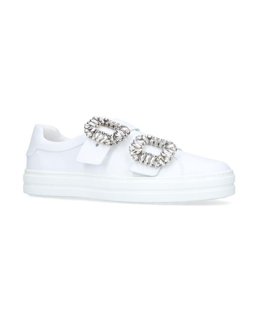 Roger Vivier White Sneaky Viv Double Strass Buckle Sneakers