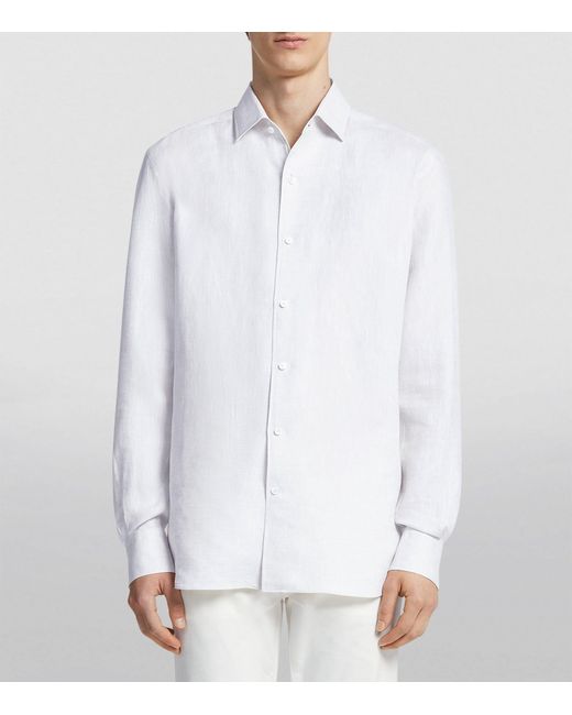 Zegna White Linen Spread-collar Shirt for men
