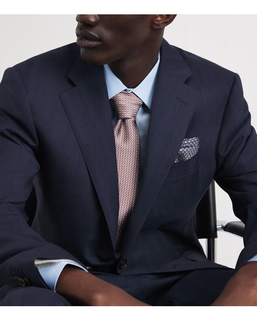 Brioni Blue Silk Printed Pocket Square for men