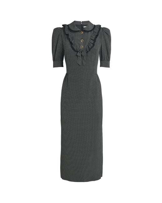 Alessandra Rich Black Silk Polka-Dot Collared Midi Dress