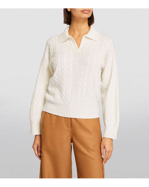 Johnstons White Cashmere Polo Sweater