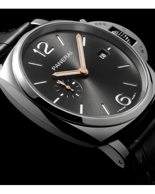 Panerai Gray Stainless Steel And Alligator Leather Luminor Due Watch 42mm for men