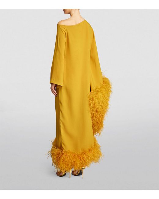 ‎Taller Marmo Yellow Feather-trim Ubud Extravaganza Dress