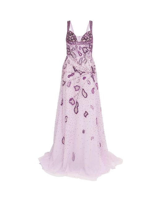 Georges Hobeika Purple Embellished Sleeveless Gown