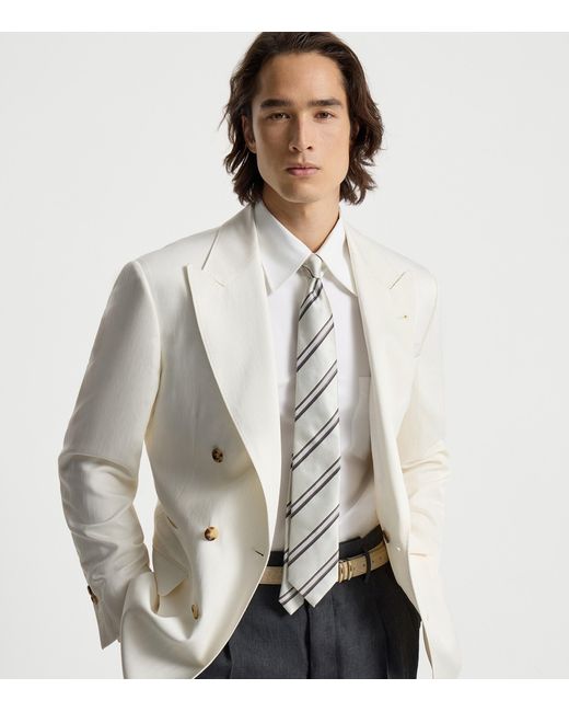 Brunello Cucinelli White Délavé Silk And Linen Twill Blazer for men
