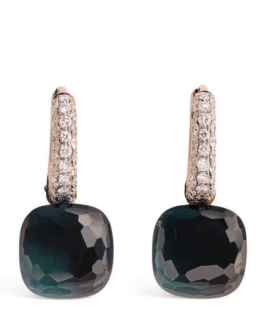 Pomellato Black Mixed Metal, Diamond And London Topaz Nudo Drop Earrings
