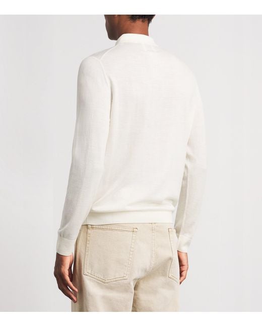 Allude White Virgin Wool Open-Collar Polo Sweater for men