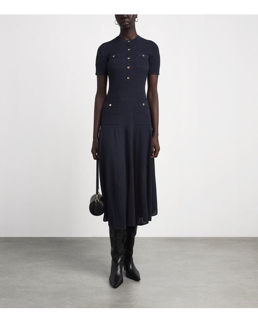 Maje Blue Knit Pointelle Maxi Dress