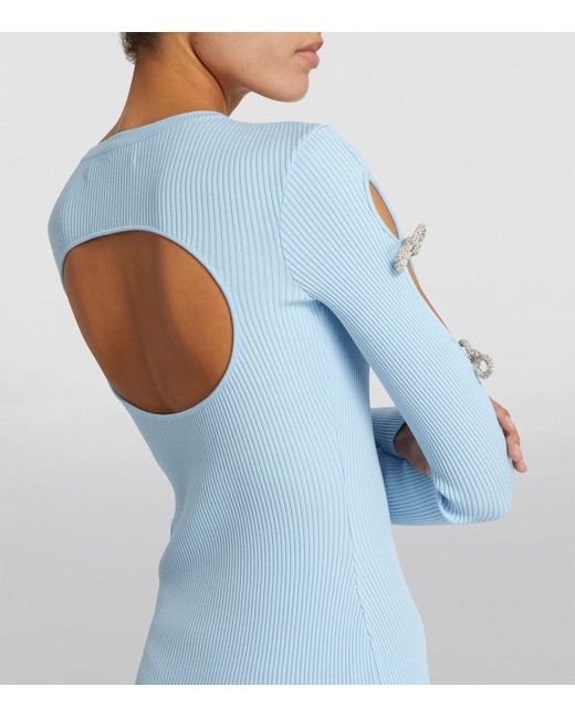 Mach & Mach Blue Bow-detail Rib-knit Maxi Dress