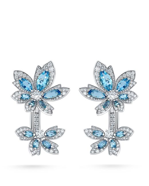 David Morris Blue White Gold, Diamond And Aquamarine Palm Earrings