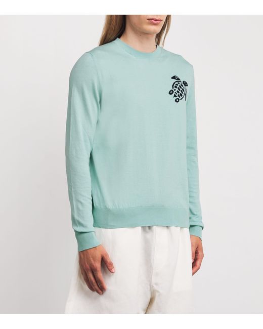 Vilebrequin Blue Cotton Turtle Jacquard Sweater for men