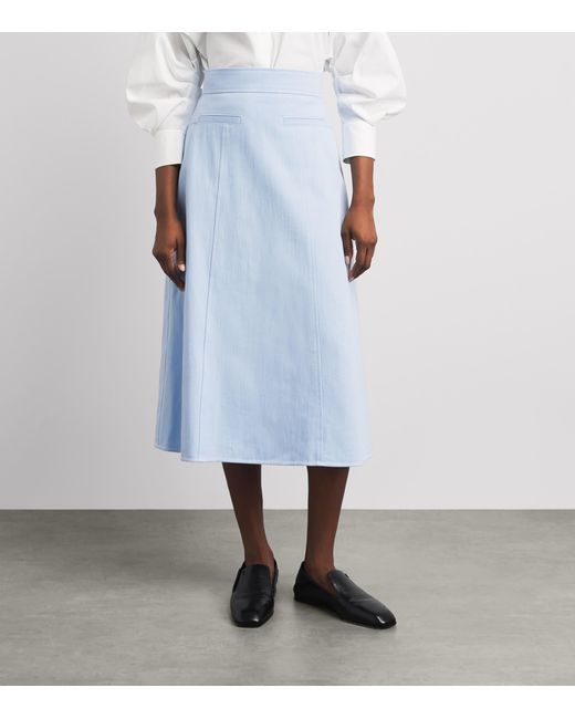 Emilia Wickstead Blue Wilder Denim Midi Skirt