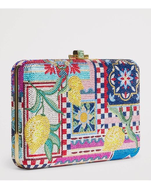 Judith Leiber Blue Embellished Slim Slide Clutch Bag