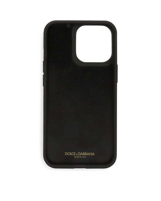 Dolce & Gabbana Calfskin Leopard Print Iphone 14 Pro Case in Black