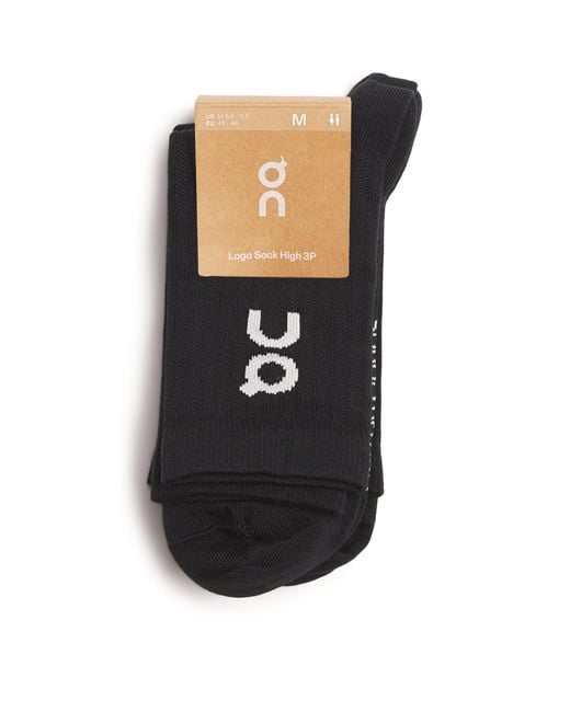 On Shoes Black Cott-Blend Logo High Socks for men