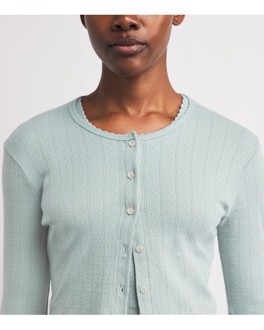 Leset Blue Cotton Pointelle Lounge Cardigan